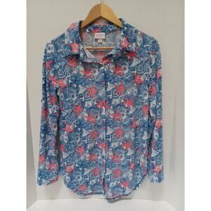 LuLaRoe LLR Valentina Starfish Shell Long Sleeve Button Up Shirt‎ Women's XS